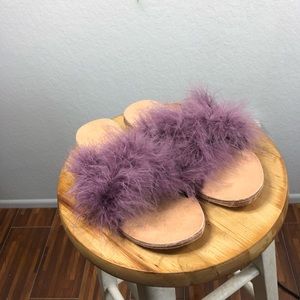 Brother Vellies Dusty Lavender Marabou Lamu Slides